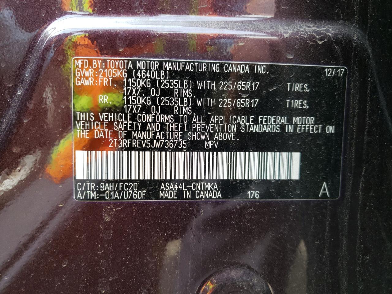 Photo 10 from auction – 2018 TOYOTA RAV4 ADVEN with VIN 2T3RFREV5JW736735