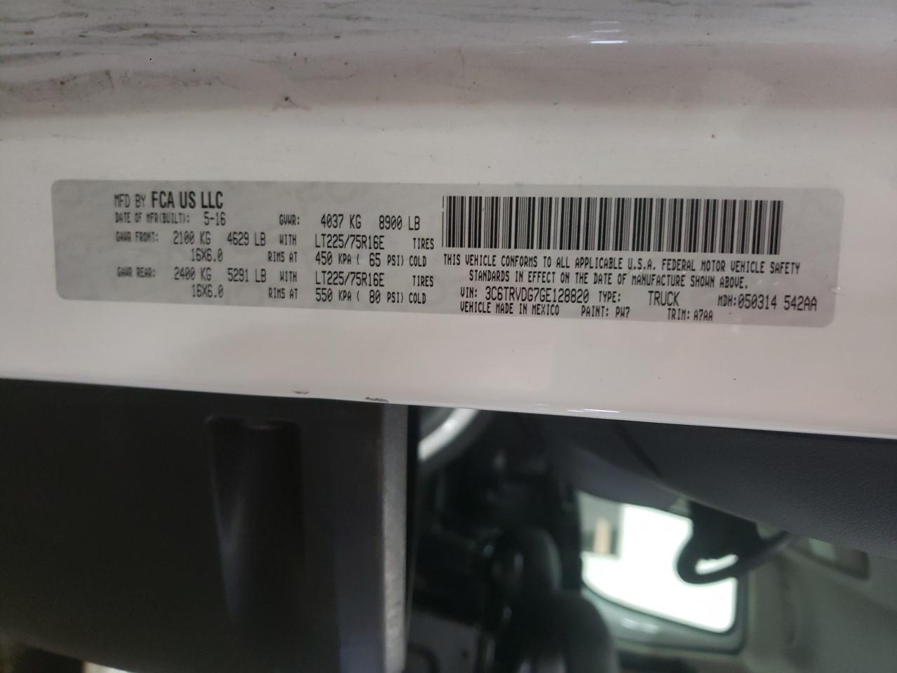 Photo 10 from auction – 2016 RAM PROMASTER with VIN 3C6TRVDG7GE128820