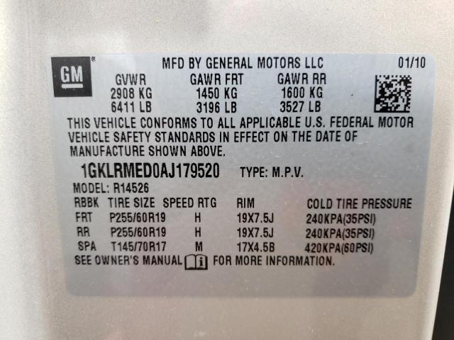 Photo 10 from auction – 2010 GMC ACADIA SLT with VIN 1GKLRMED0AJ179520