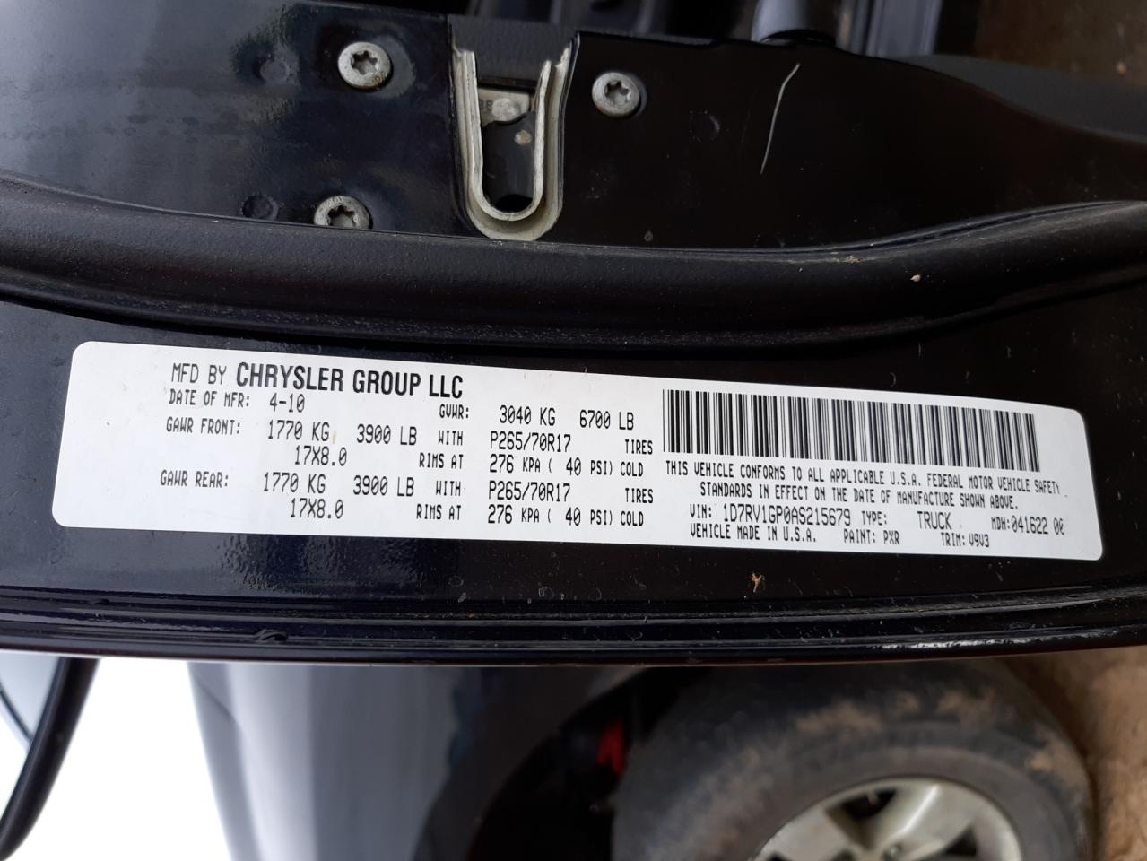 Photo 10 from auction – 2010 DODGE RAM 1500 with VIN 1D7RV1GP0AS215679