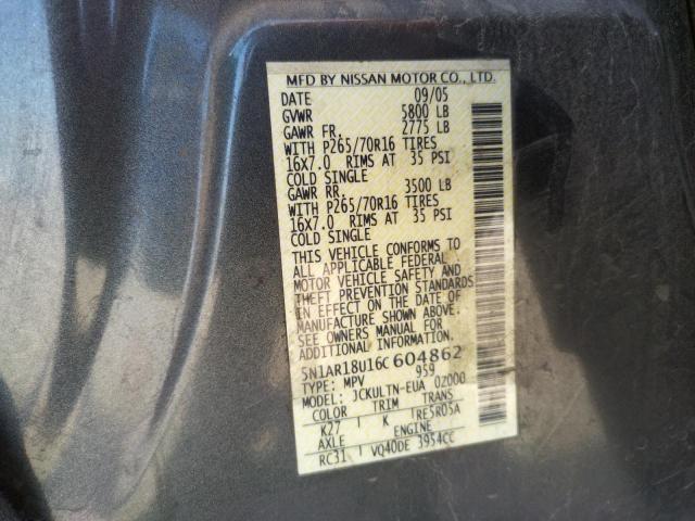 Photo 10 from auction – 2006 NISSAN PATHFINDER with VIN 5N1AR18U16C604862