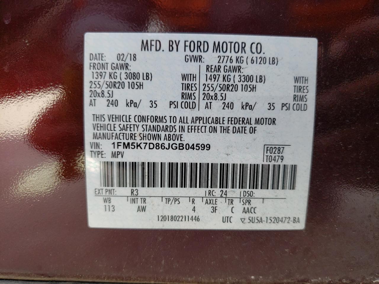 Photo 10 from auction – 2018 FORD EXPLORER X with VIN 1FM5K7D86JGB04599