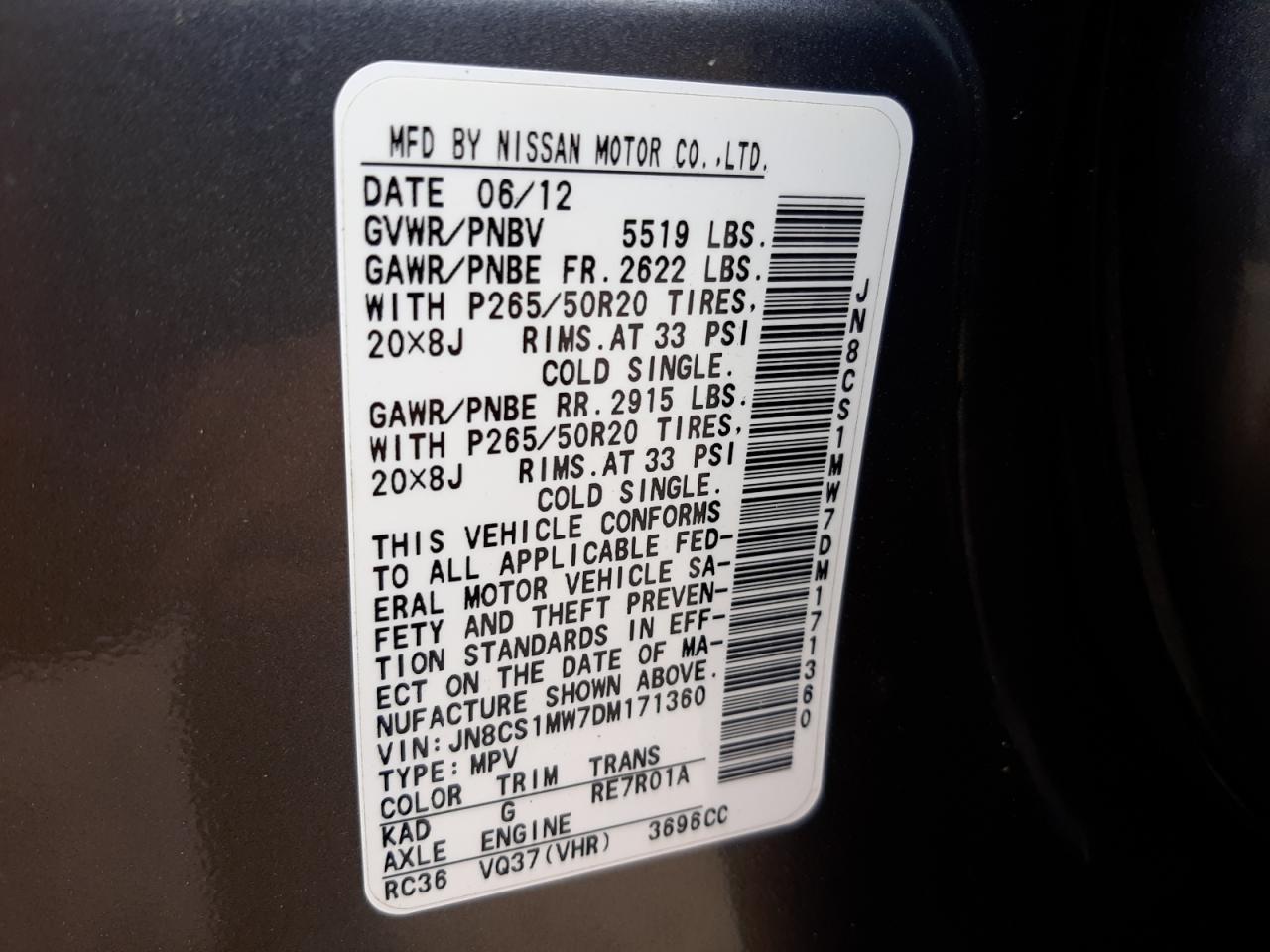 Photo 10 from auction – 2013 INFINITI FX37 with VIN JN8CS1MW7DM171360
