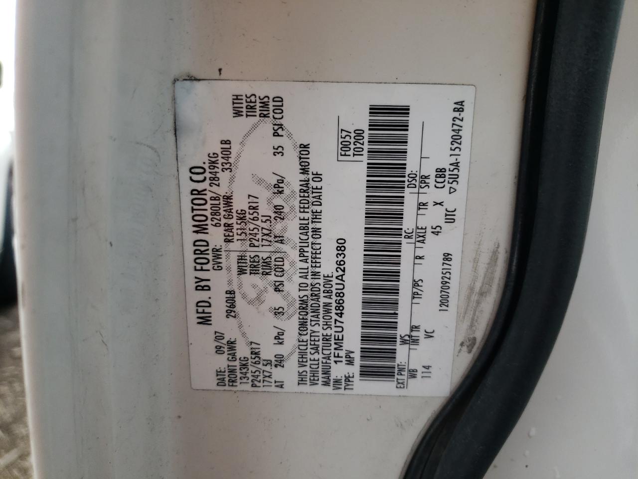 Photo 10 from auction – 2008 FORD EXPLORER E with VIN 1FMEU74868UA26380