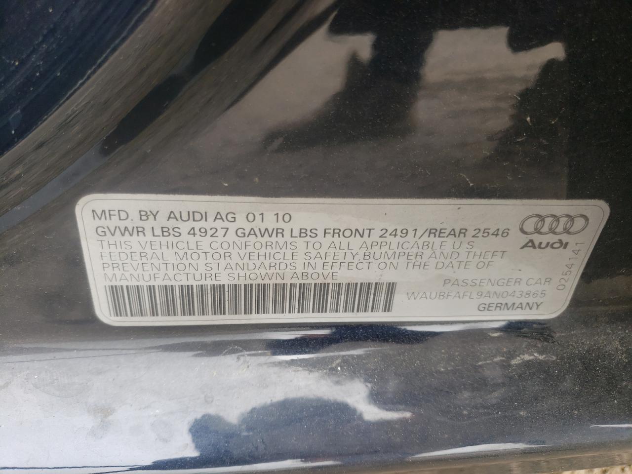Photo 10 from auction – 2010 AUDI A4 PREMIUM with VIN WAUBFAFL9AN043865