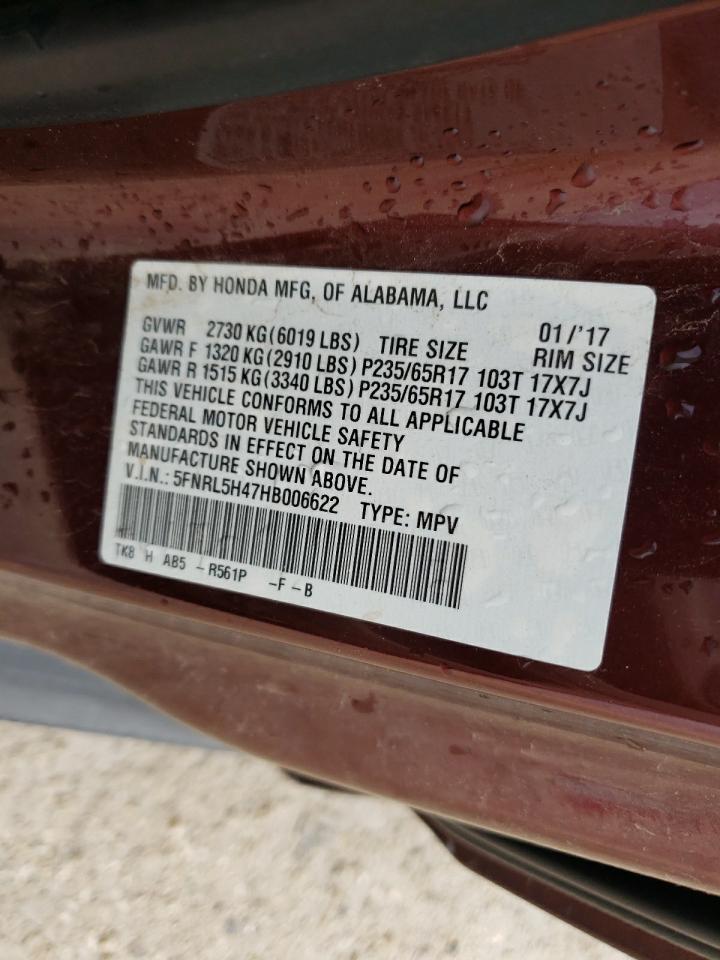 Photo 10 from auction – 2017 HONDA ODYSSEY EX with VIN 5FNRL5H47HB006622