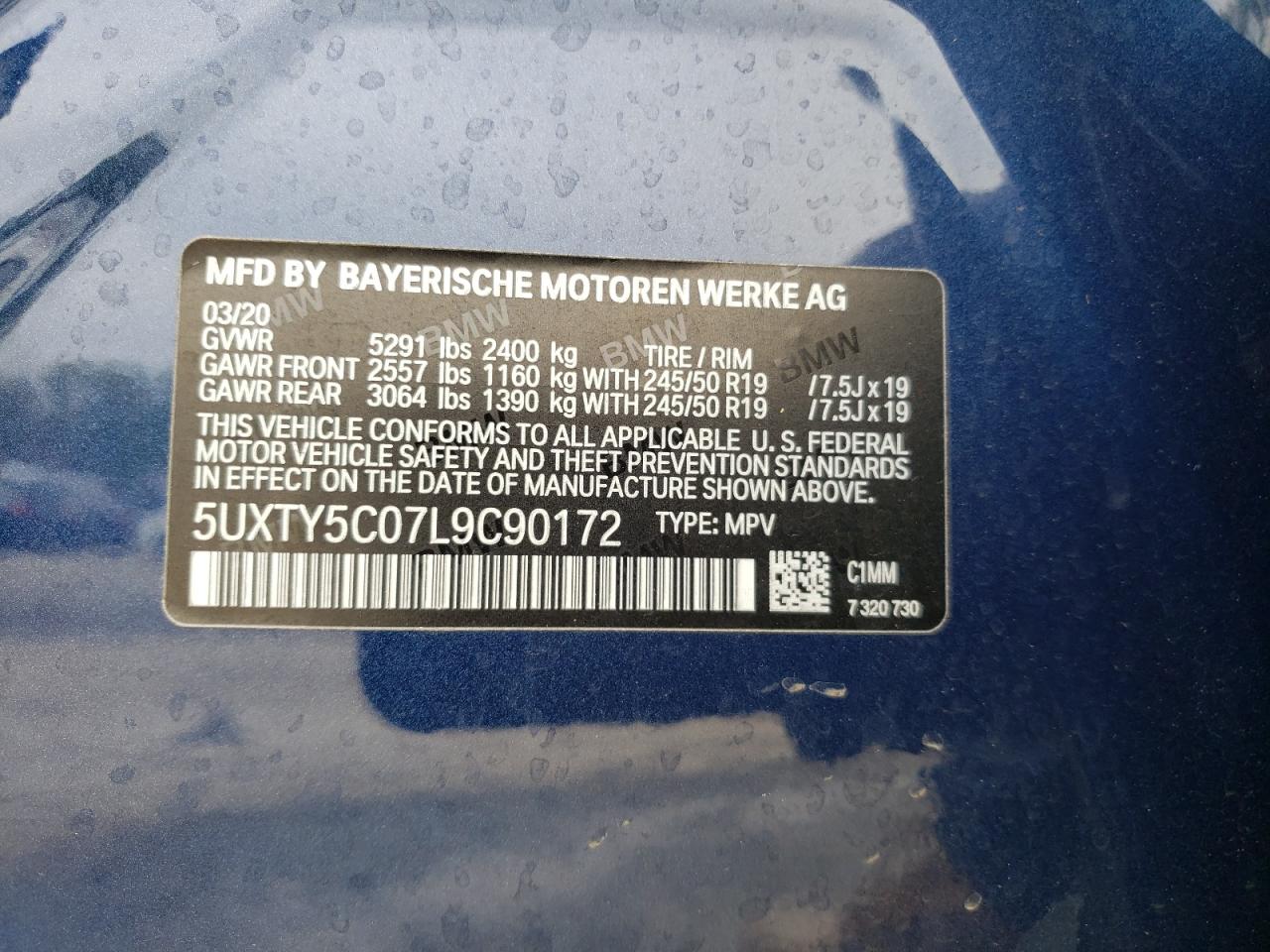 Photo 10 from auction – 2020 BMW X3 XDRIVE3 with VIN 5UXTY5C07L9C90172