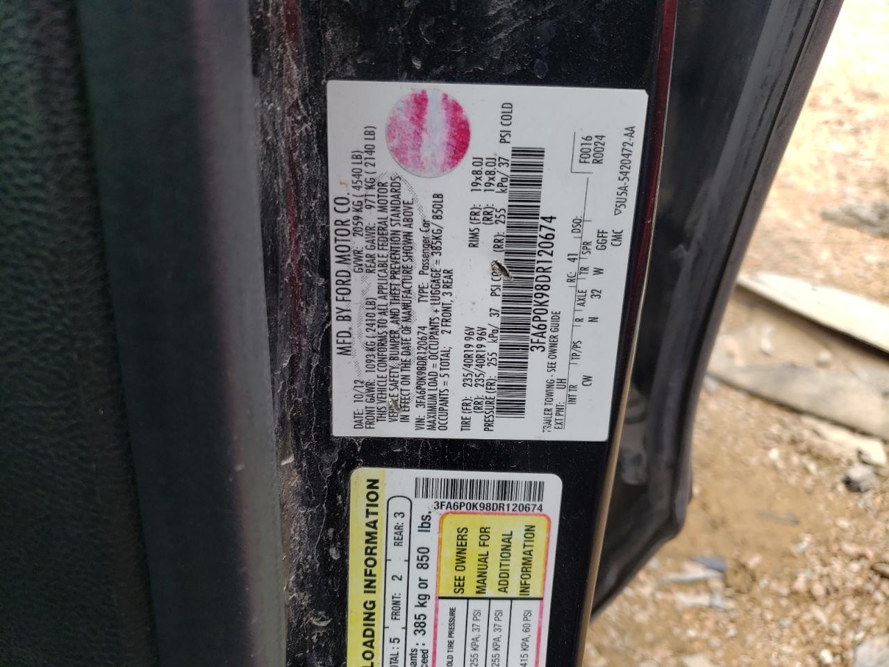 Photo 10 from auction – 2013 FORD FUSION TIT with VIN 3FA6P0K98DR120674