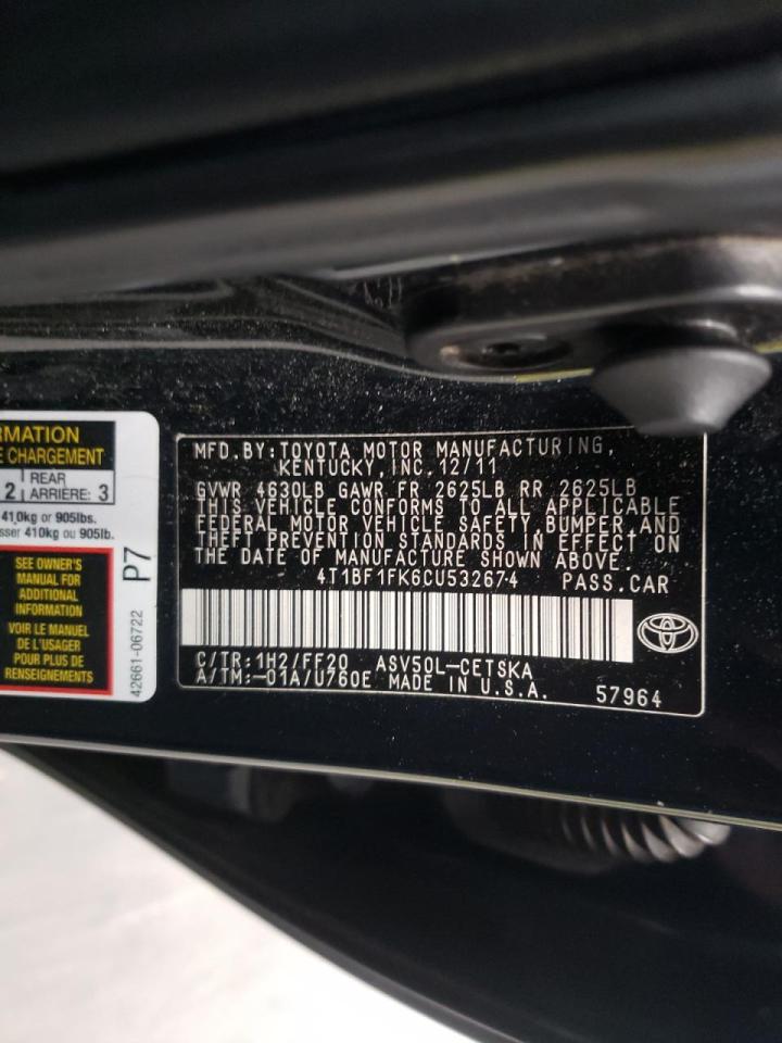 Photo 10 from auction – 2012 TOYOTA CAMRY BASE with VIN 4T1BF1FK6CU532674