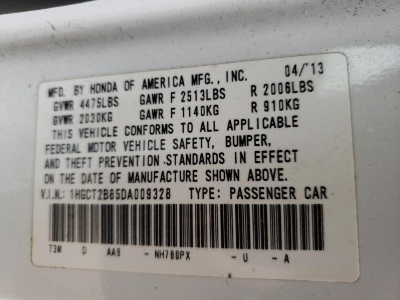 Photo 10 from auction – 2013 HONDA ACCORD EXL with VIN 1HGCT2B85DA009328