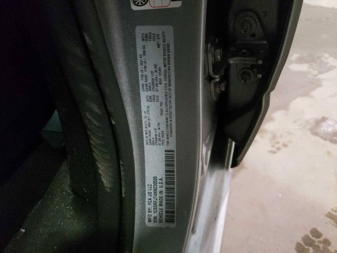 Photo 10 from auction – 2022 RAM 1500 LARAM with VIN 1C6SRFJT4NN230555