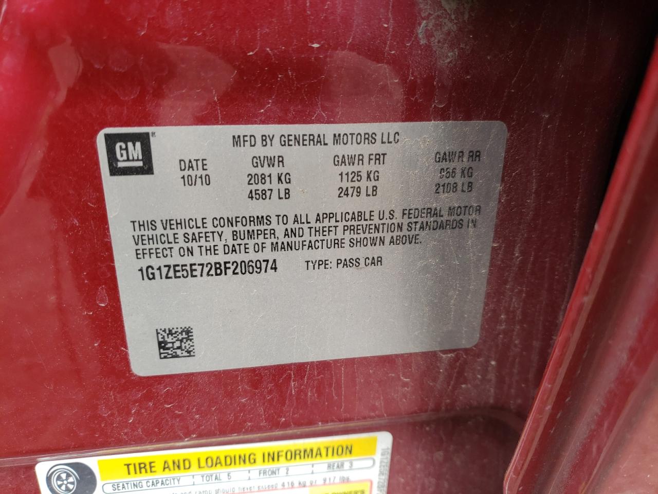 Photo 10 from auction – 2011 CHEVROLET MALIBU LTZ with VIN 1G1ZE5E72BF206974