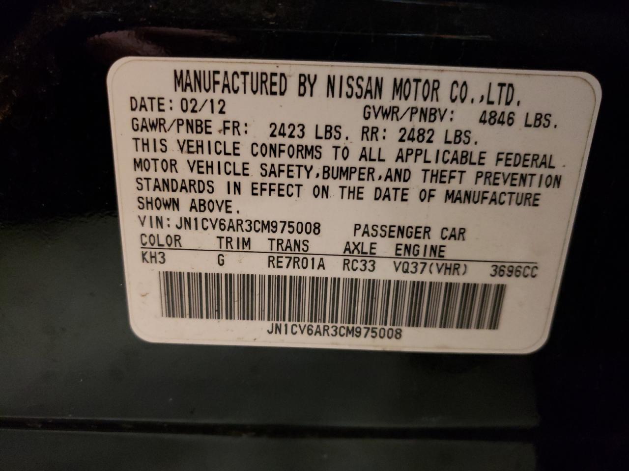 Photo 10 from auction – 2012 INFINITI G37 with VIN JN1CV6AR3CM975008