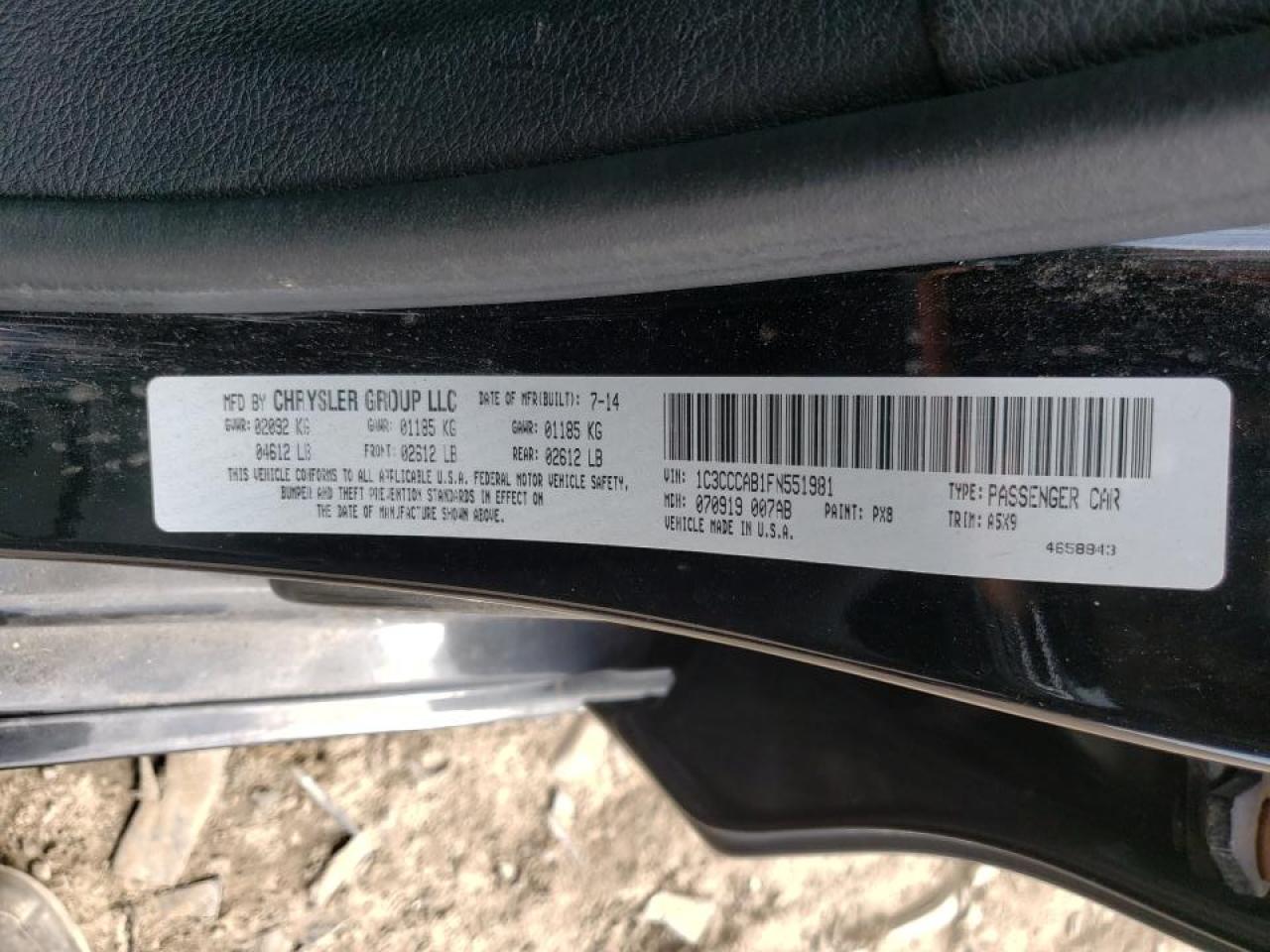 Photo 10 from auction – 2015 CHRYSLER 200 LIMITE with VIN 1C3CCCAB1FN551981
