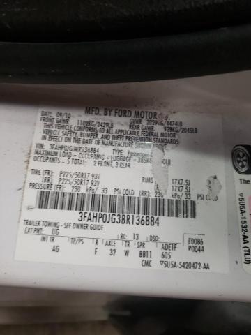 Photo 10 from auction – 2011 FORD FUSION SEL with VIN 3FAHP0JG3BR136884