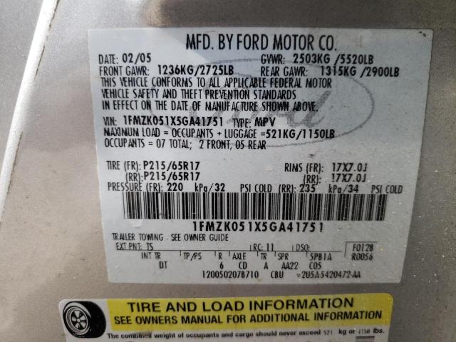 Photo 10 from auction – 2005 FORD FREESTYLE with VIN 1FMZK051X5GA41751