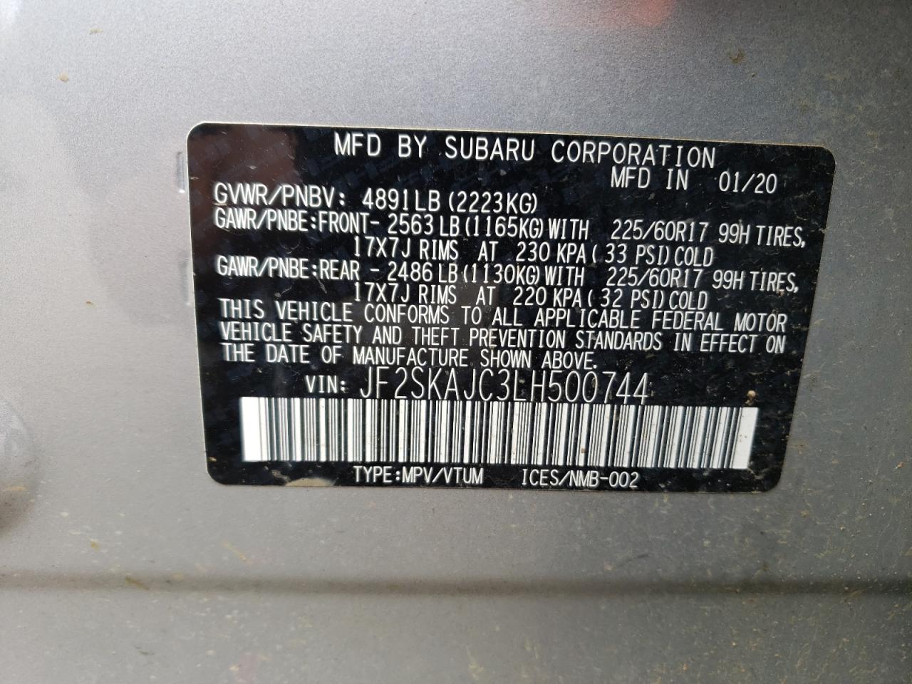 Photo 10 from auction – 2020 SUBARU FORESTER P with VIN JF2SKAJC3LH500744
