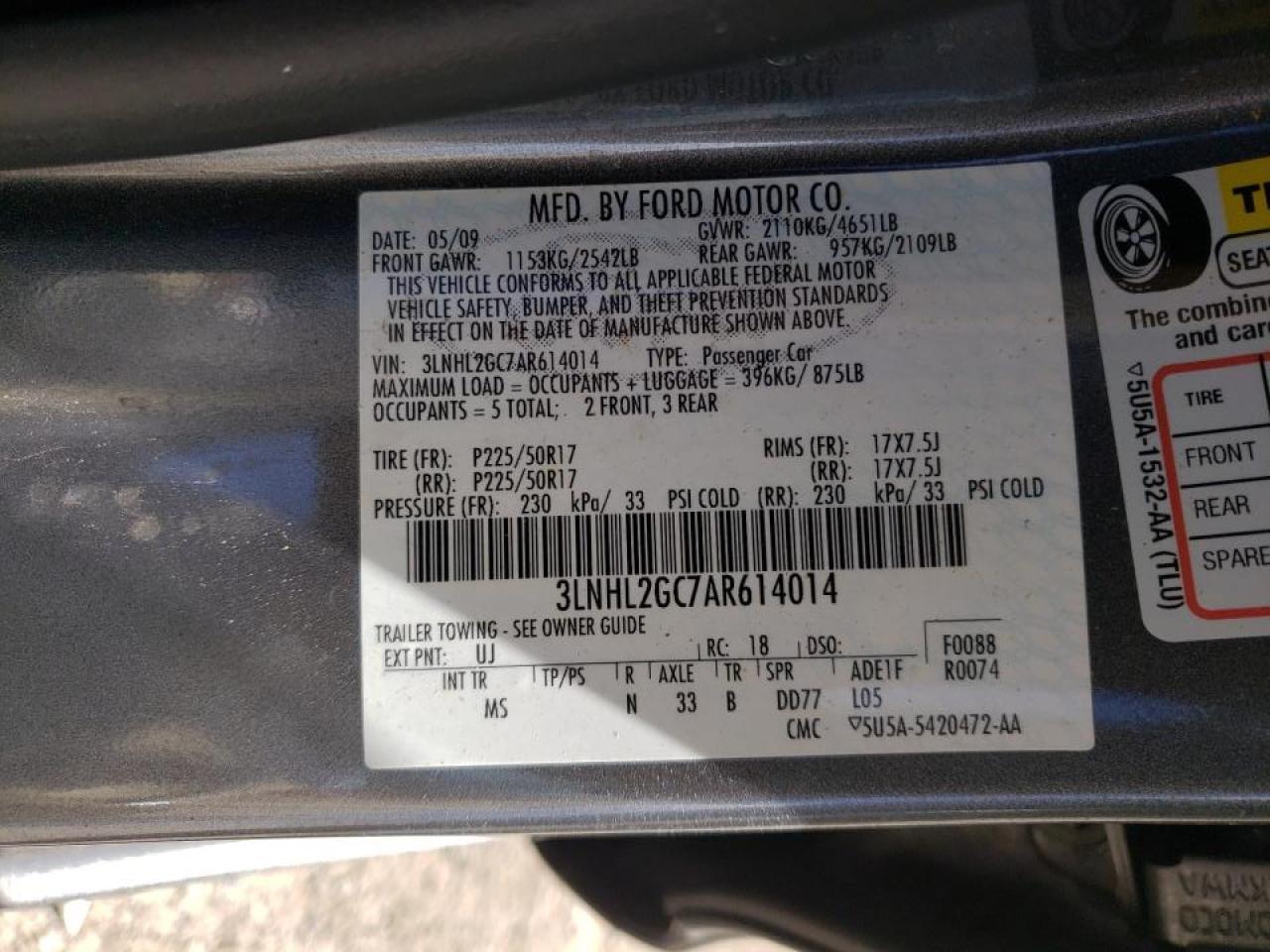 Photo 10 from auction – 2010 LINCOLN MKZ with VIN 3LNHL2GC7AR614014