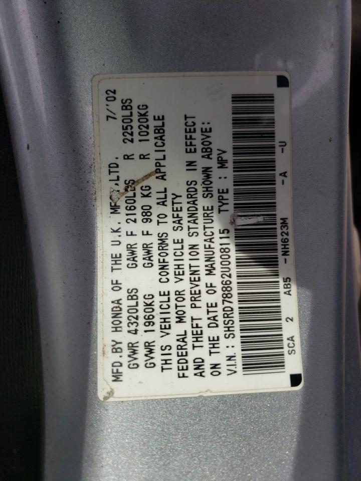 Photo 10 from auction – 2002 HONDA CR-V EX with VIN SHSRD78862U008115