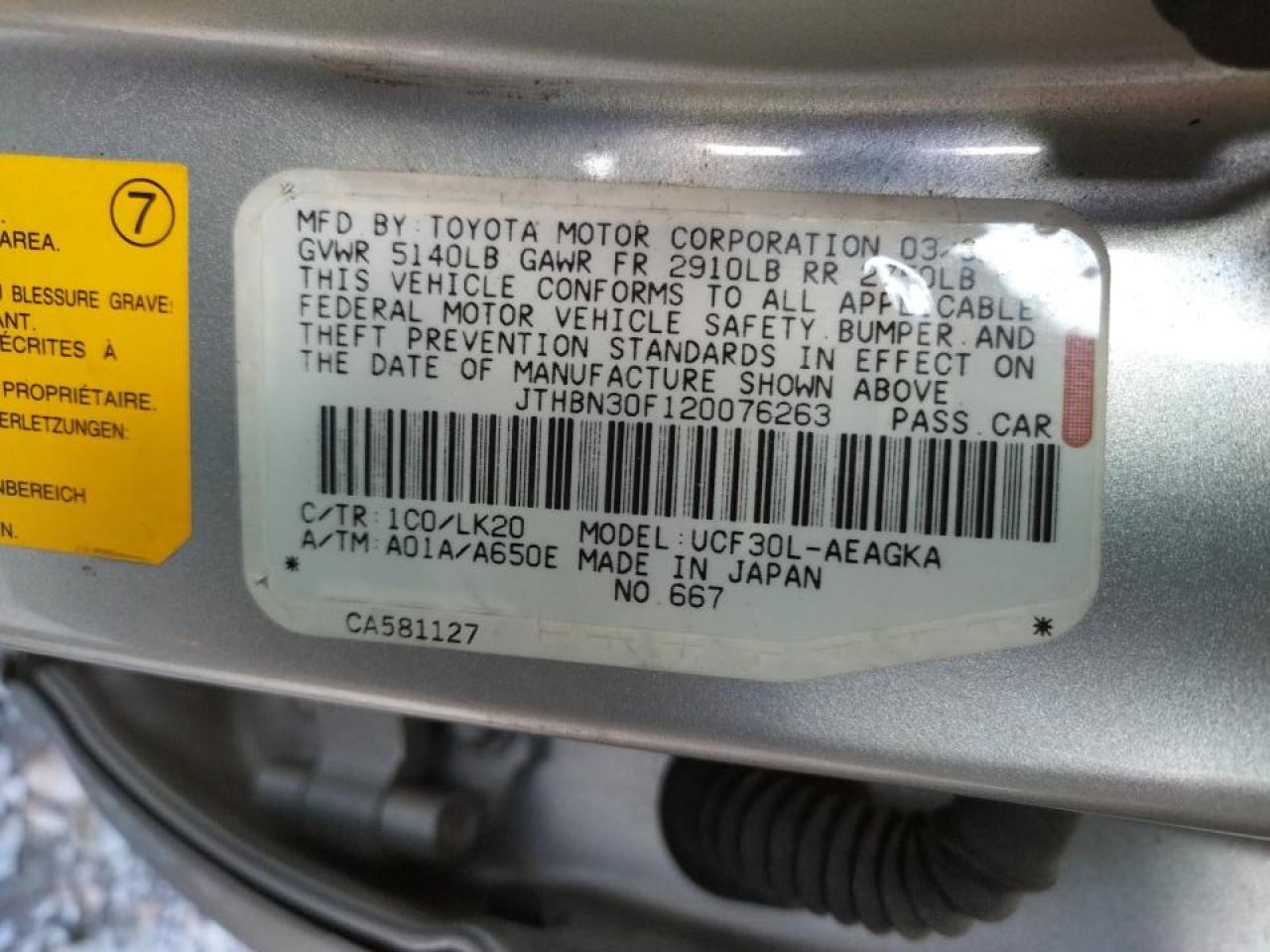 Photo 10 from auction – 2002 LEXUS LS 430 with VIN JTHBN30F120076263