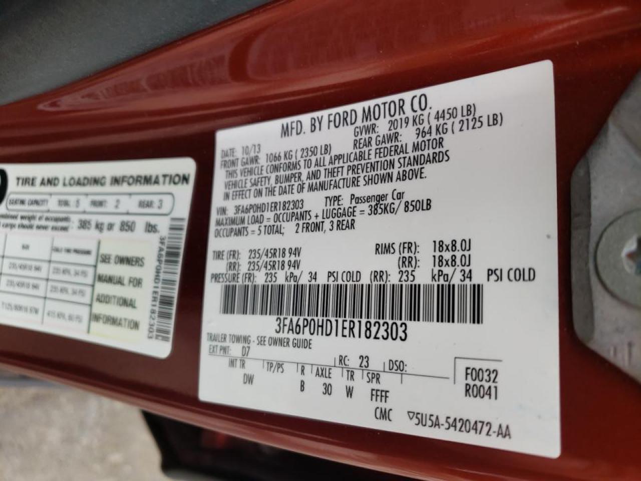Photo 10 from auction – 2014 FORD FUSION SE with VIN 3FA6P0HD1ER182303