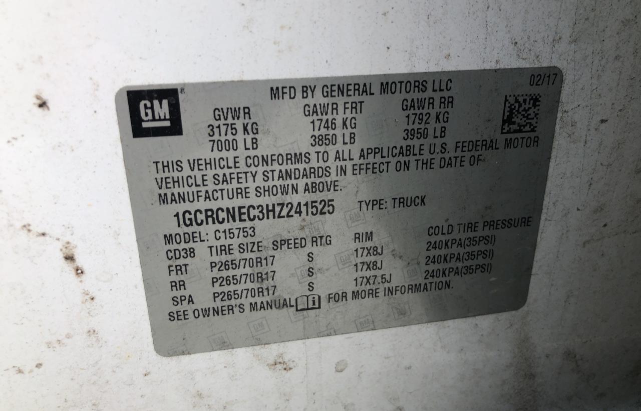Photo 10 from auction – 2017 CHEVROLET SILVERADO with VIN 1GCRCNEC3HZ241525