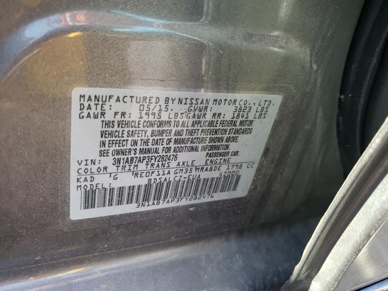 Photo 10 from auction – 2015 NISSAN SENTRA S with VIN 3N1AB7AP3FY282476