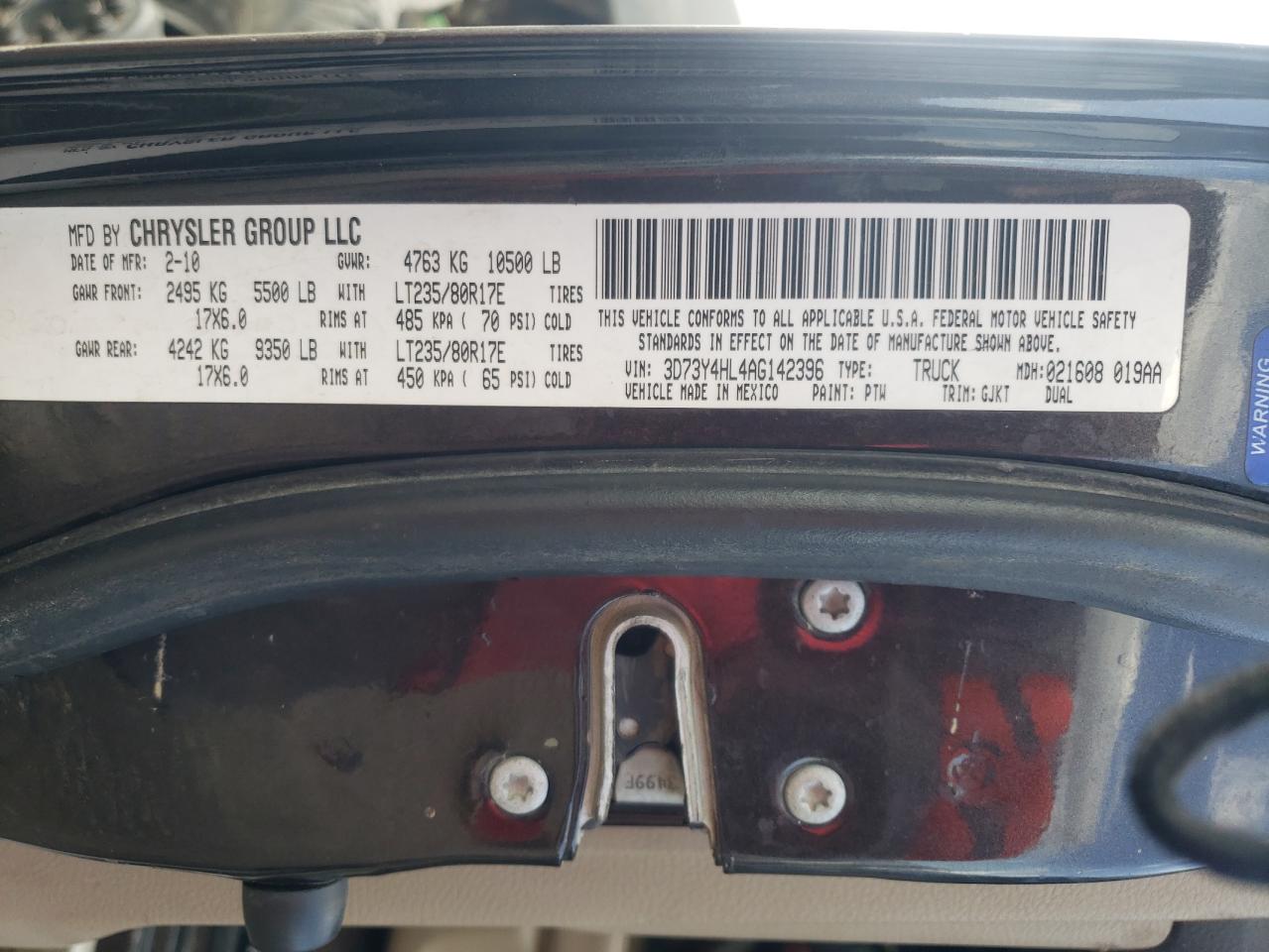 Photo 10 from auction – 2010 DODGE RAM 3500 with VIN 3D73Y4HL4AG142396