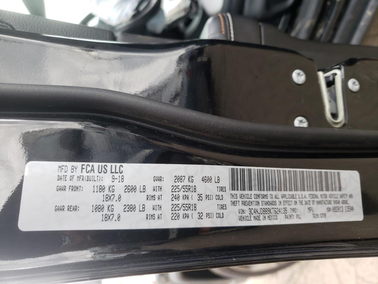 Photo 10 from auction – 2019 JEEP COMPASS LA with VIN 3C4NJDBB9KT624135