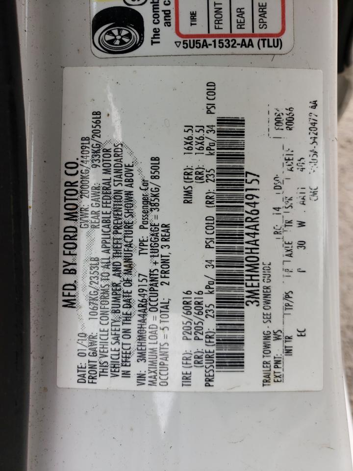 Photo 10 from auction – 2010 MERCURY MILAN with VIN 3MEHM0HA4AR649157