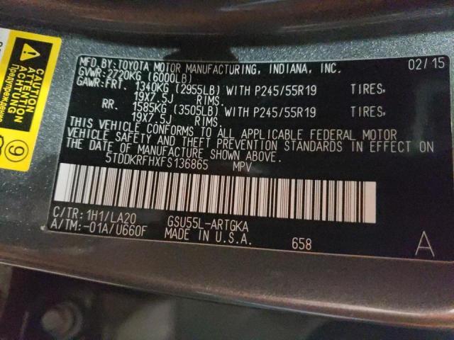 Photo 10 from auction – 2015 TOYOTA HIGHLANDER with VIN 5TDDKRFHXFS136865