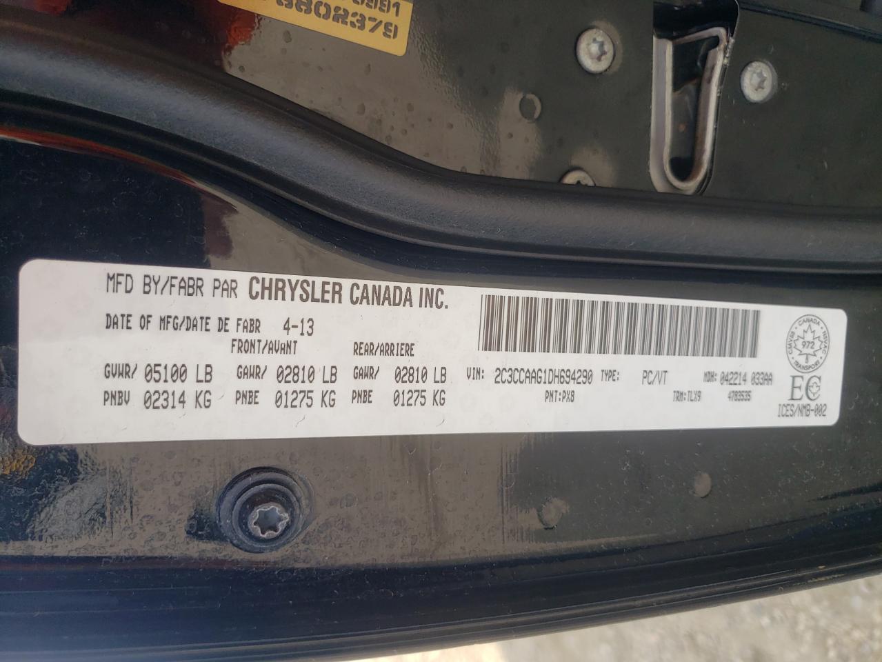 Photo 10 from auction – 2013 CHRYSLER 300 with VIN 2C3CCAAG1DH694290