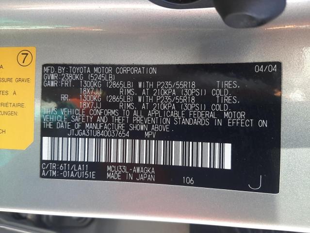 Photo 10 from auction – 2004 LEXUS RX 330 with VIN JTJGA31U840037654