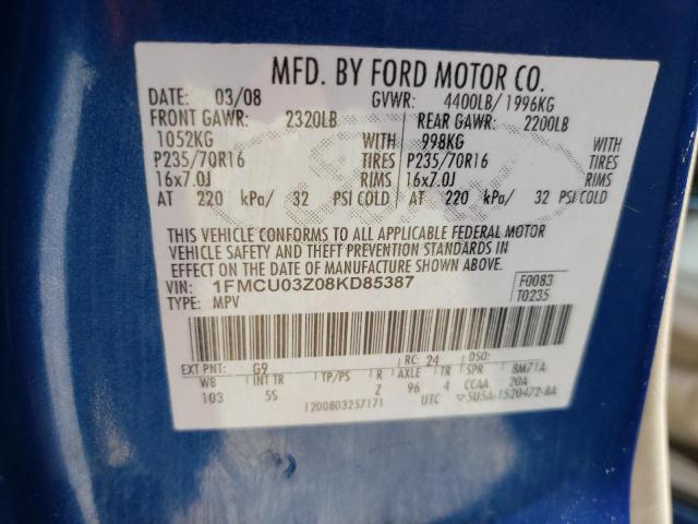 Photo 10 from auction – 2008 FORD ESCAPE XLT with VIN 1FMCU03Z08KD85387