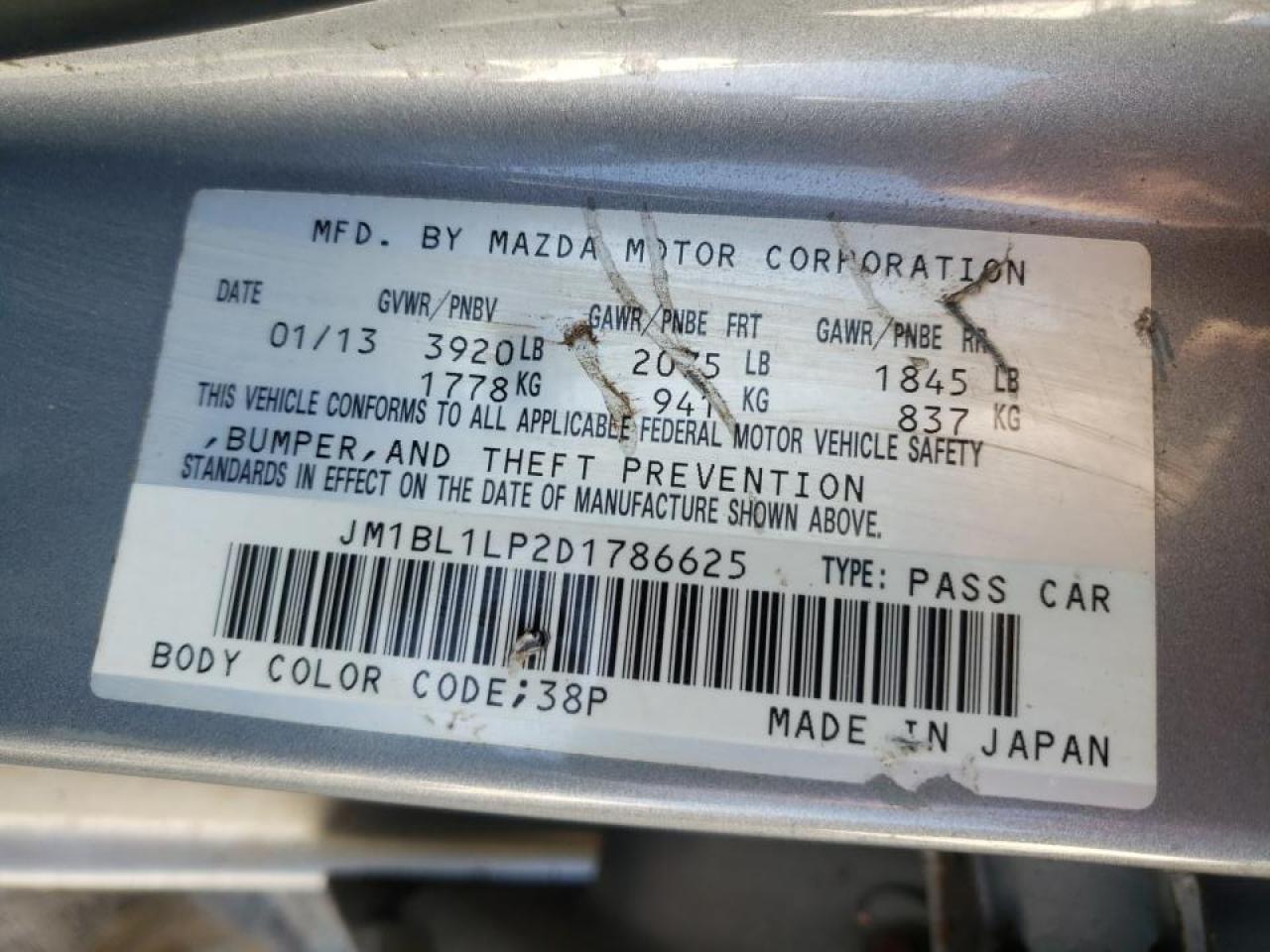 Photo 10 from auction – 2013 MAZDA 3 I with VIN JM1BL1LP2D1786625