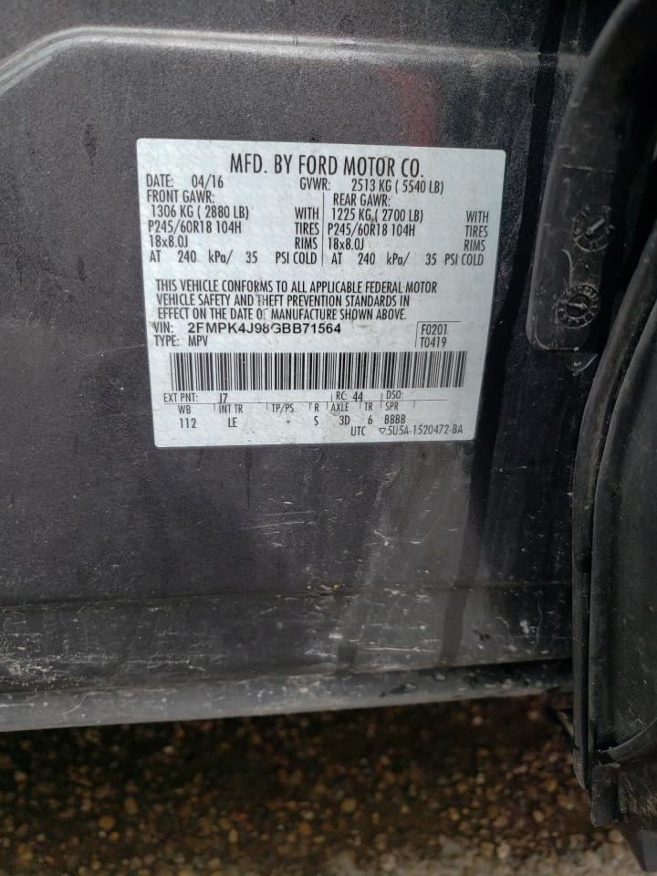 Photo 10 from auction – 2016 FORD EDGE SEL with VIN 2FMPK4J98GBB71564