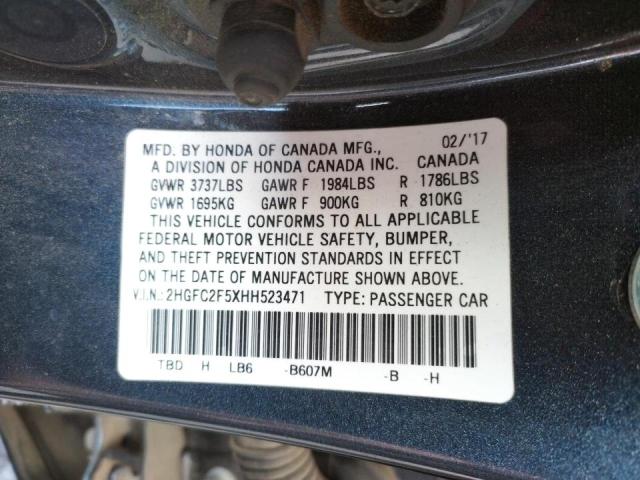 Photo 10 from auction – 2017 HONDA CIVIC LX with VIN 2HGFC2F5XHH523471