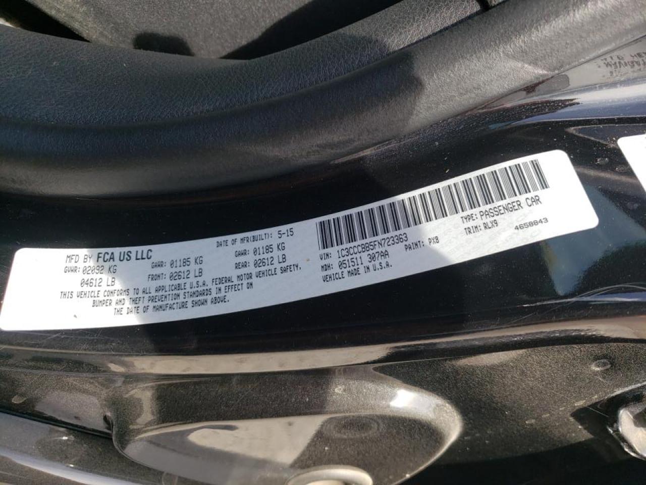 Photo 10 from auction – 2015 CHRYSLER 200 S with VIN 1C3CCCBB5FN723363