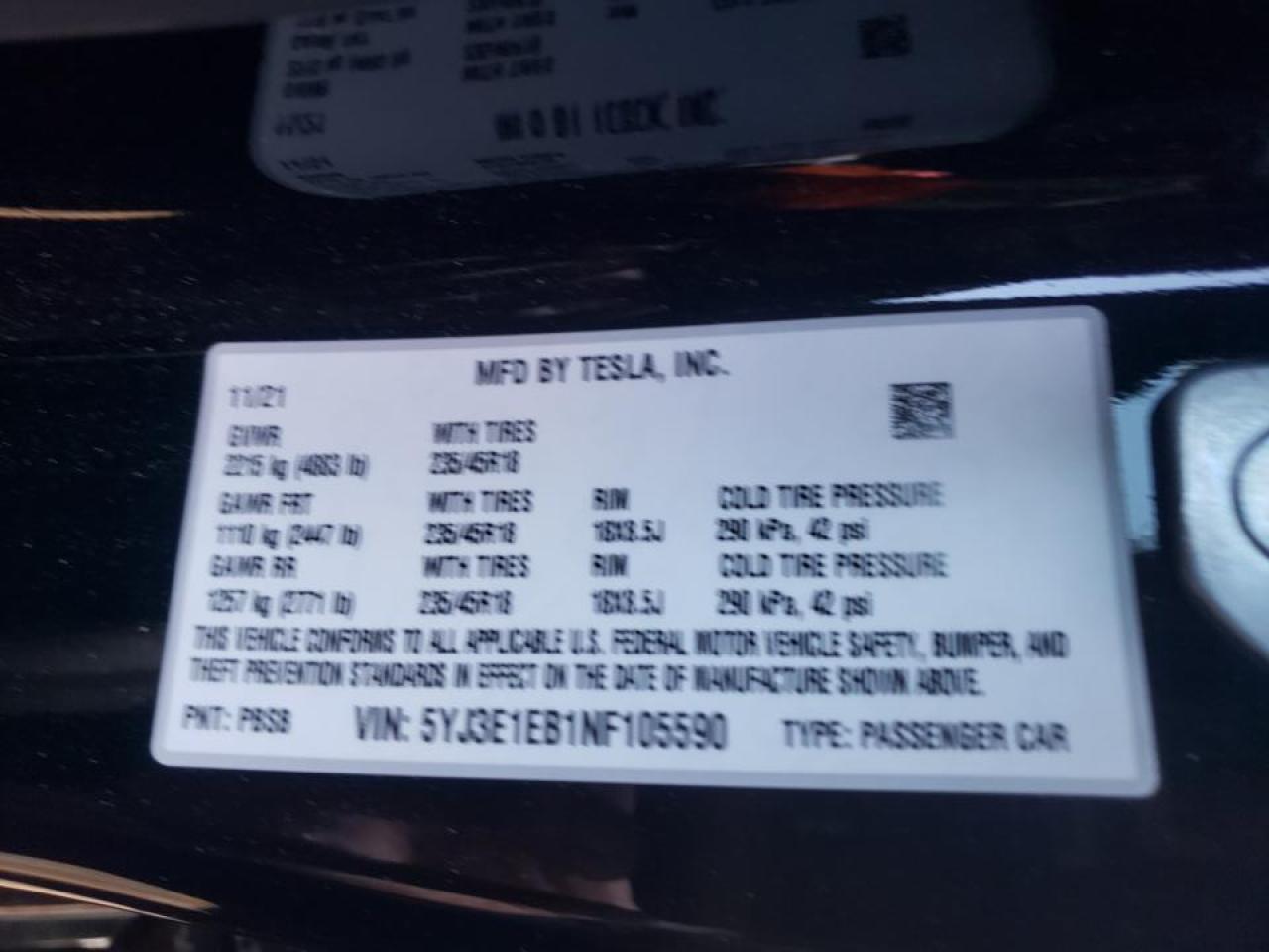 Photo 10 from auction – 2022 TESLA MODEL 3 with VIN 5YJ3E1EB1NF105590