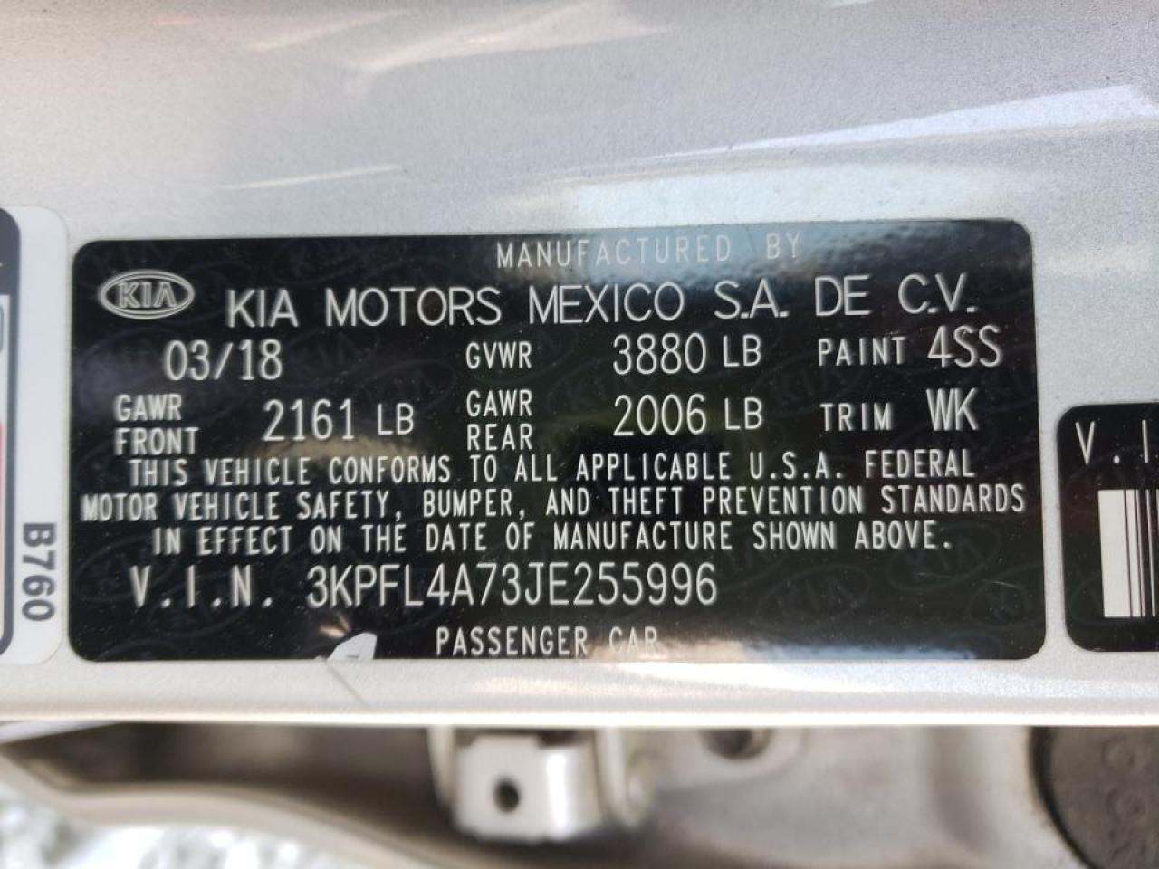 Photo 10 from auction – 2018 KIA FORTE LX with VIN 3KPFL4A73JE255996