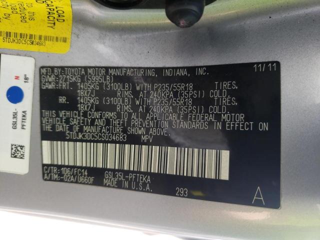 Photo 10 from auction – 2012 TOYOTA SIENNA LE with VIN 5TDJK3DC5CS034683
