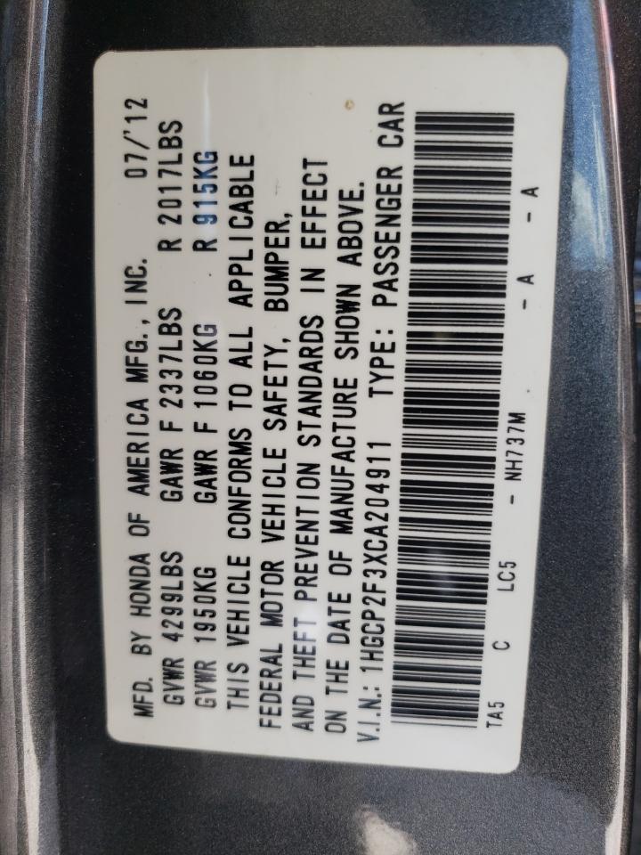 Photo 10 from auction – 2012 HONDA ACCORD LX with VIN 1HGCP2F3XCA204911