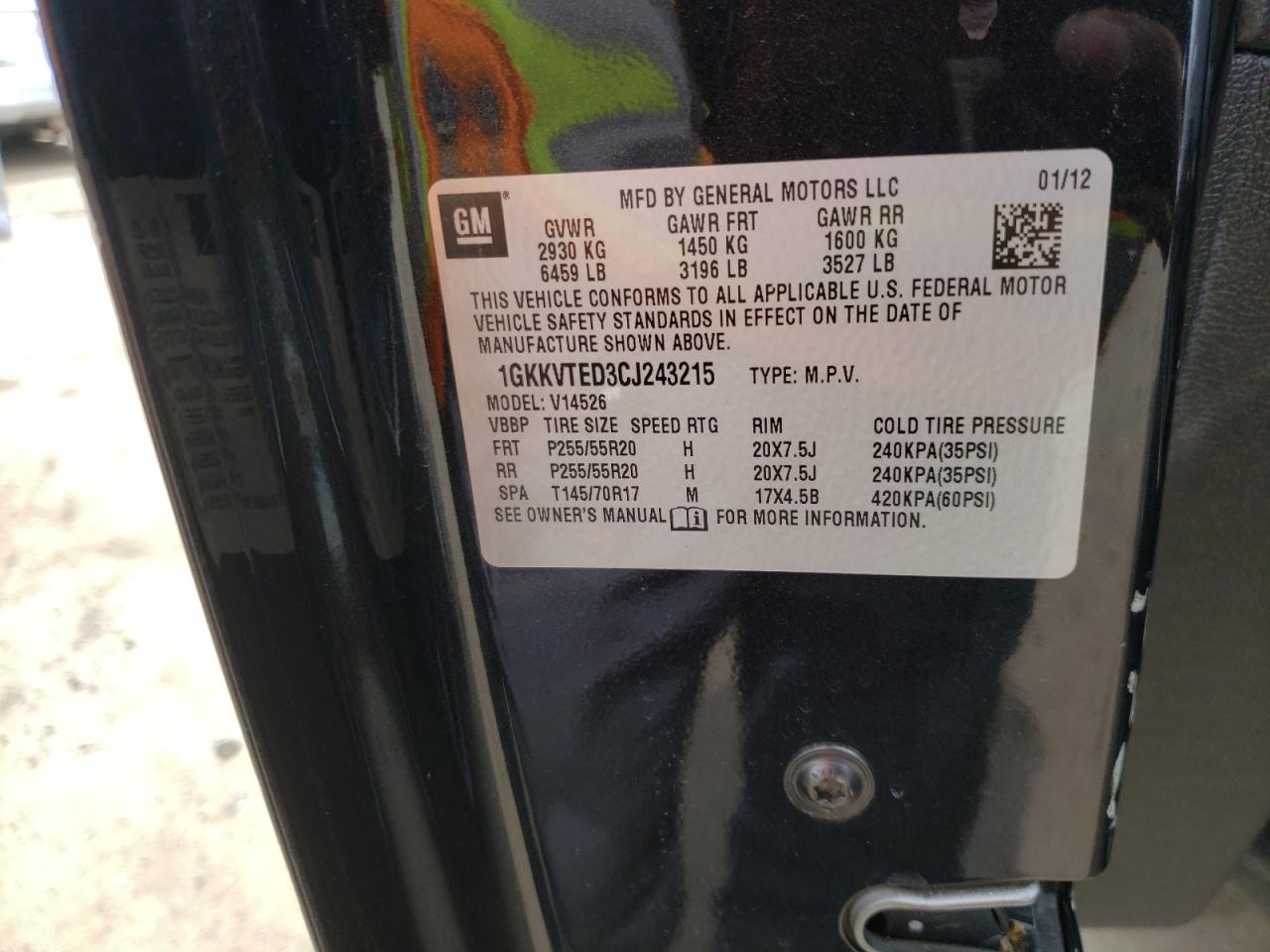 Photo 10 from auction – 2012 GMC ACADIA DEN with VIN 1GKKVTED3CJ243215
