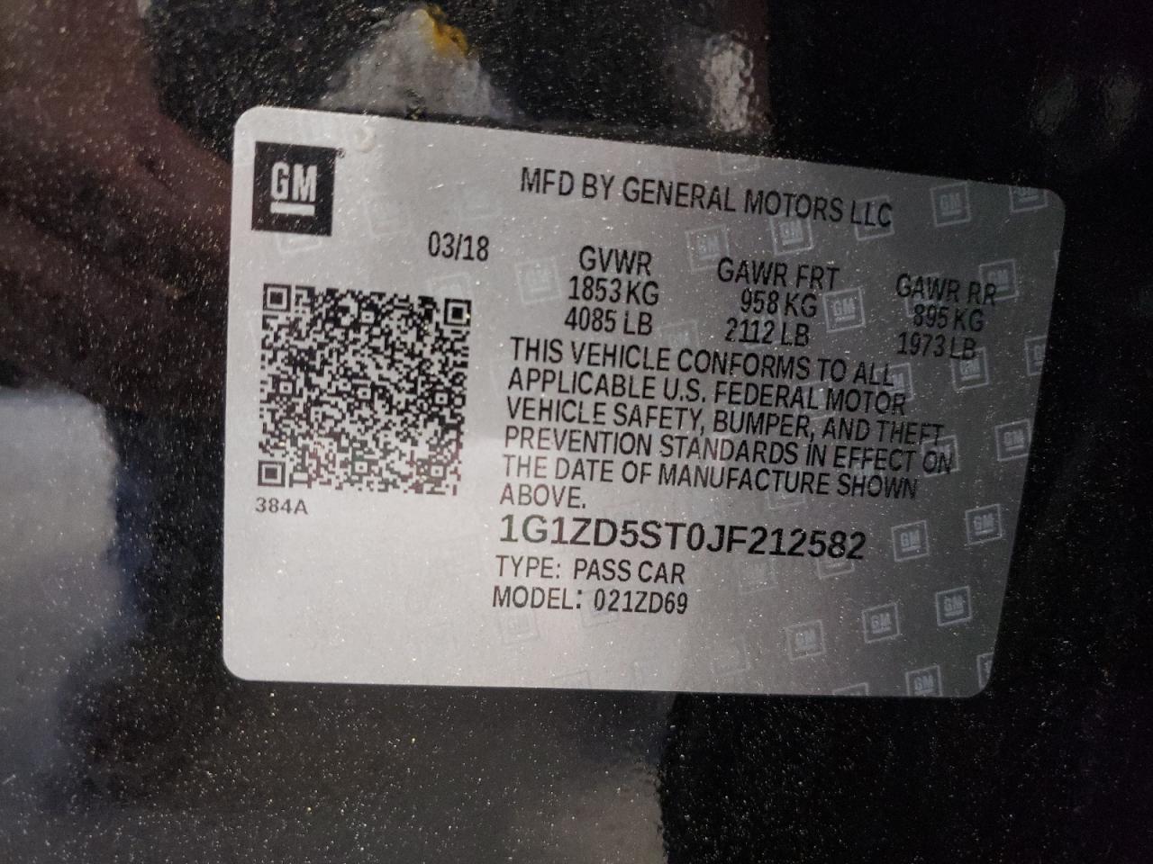 Photo 10 from auction – 2018 CHEVROLET MALIBU LT with VIN 1G1ZD5ST0JF212582