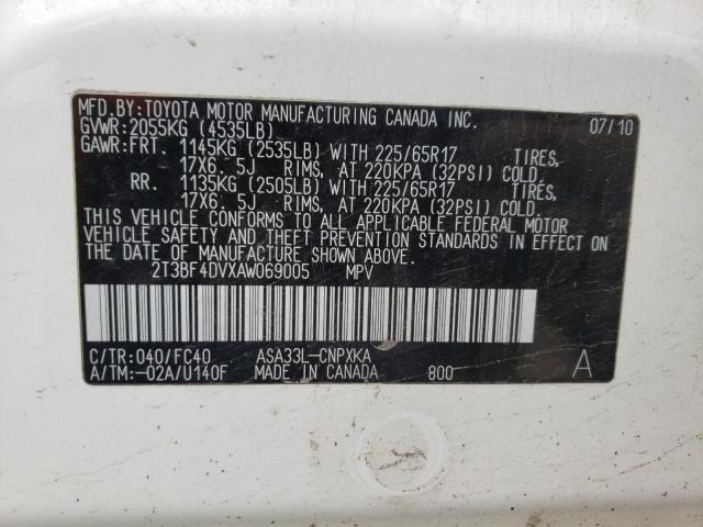 Photo 10 from auction – 2010 TOYOTA RAV4 with VIN 2T3BF4DVXAW069005