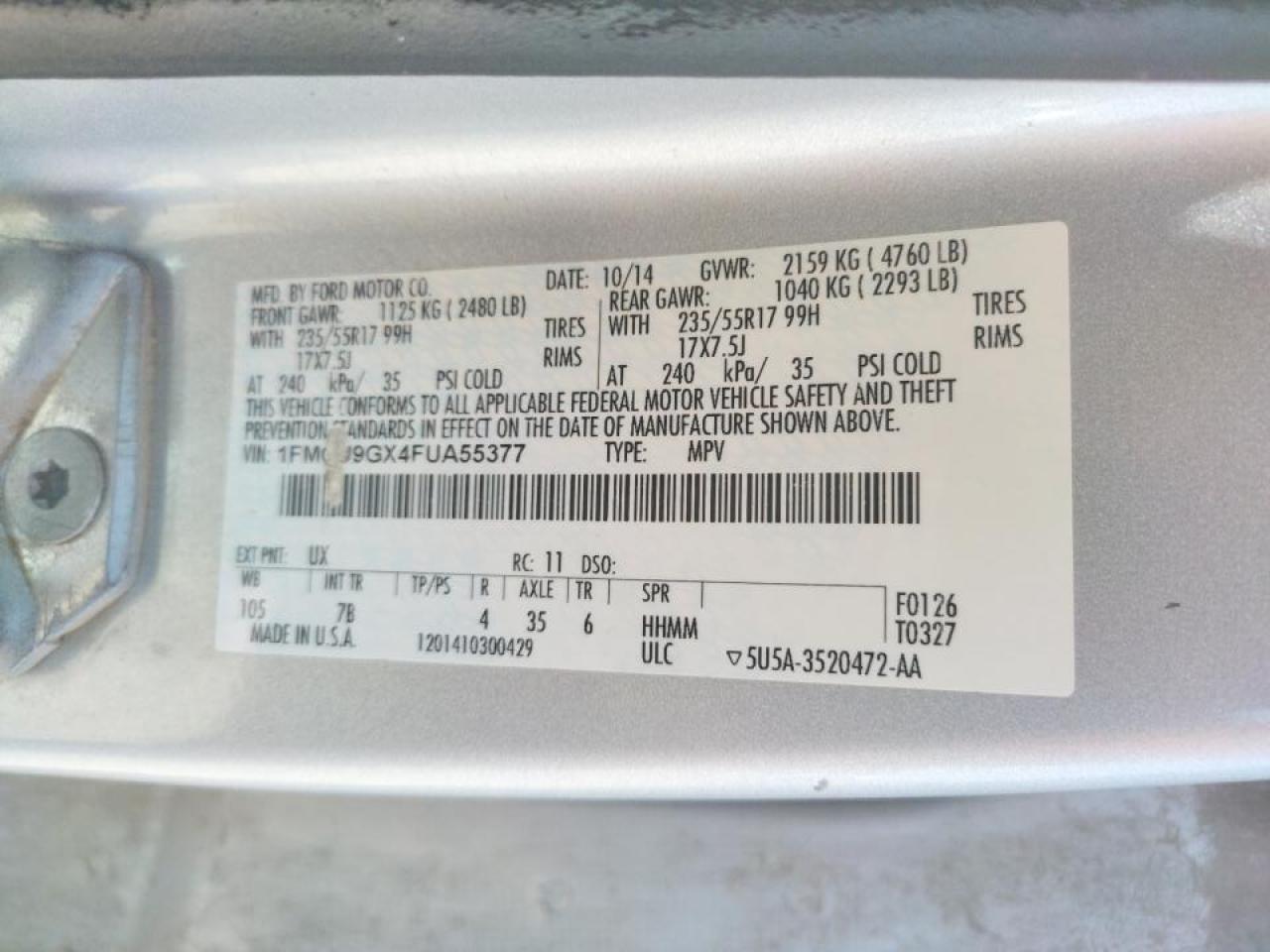 Photo 10 from auction – 2015 FORD ESCAPE SE with VIN 1FMCU9GX4FUA55377