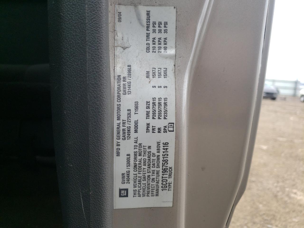 Photo 10 from auction – 2005 CHEVROLET COLORADO with VIN 1GCDT196758151416