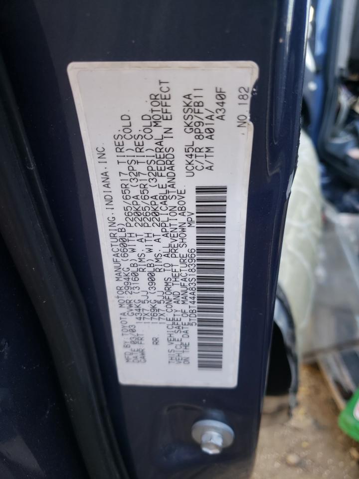 Photo 10 from auction – 2003 TOYOTA SEQOUIA with VIN 5TDBT44A83S183966