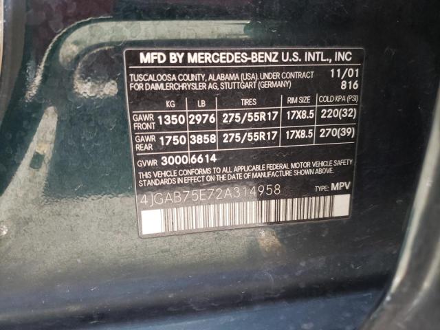 Photo 10 from auction – 2002 MERCEDES-BENZ ML 500 with VIN 4JGAB75E72A314958