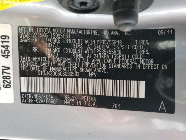 Photo 10 from auction – 2012 TOYOTA SIENNA LE with VIN 5TDJK3DC6CS030593